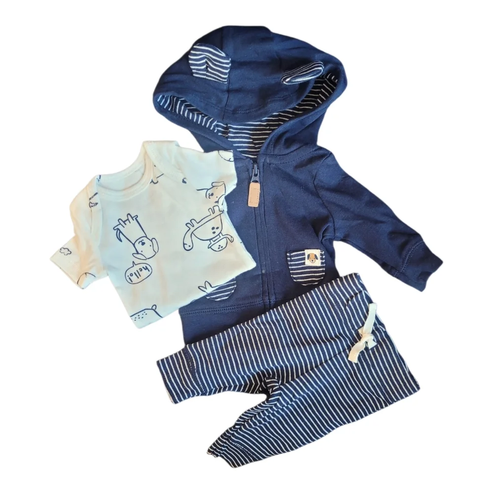 NWT Carter's Preemie 3 Piece Navy Blue Top And Pants Set